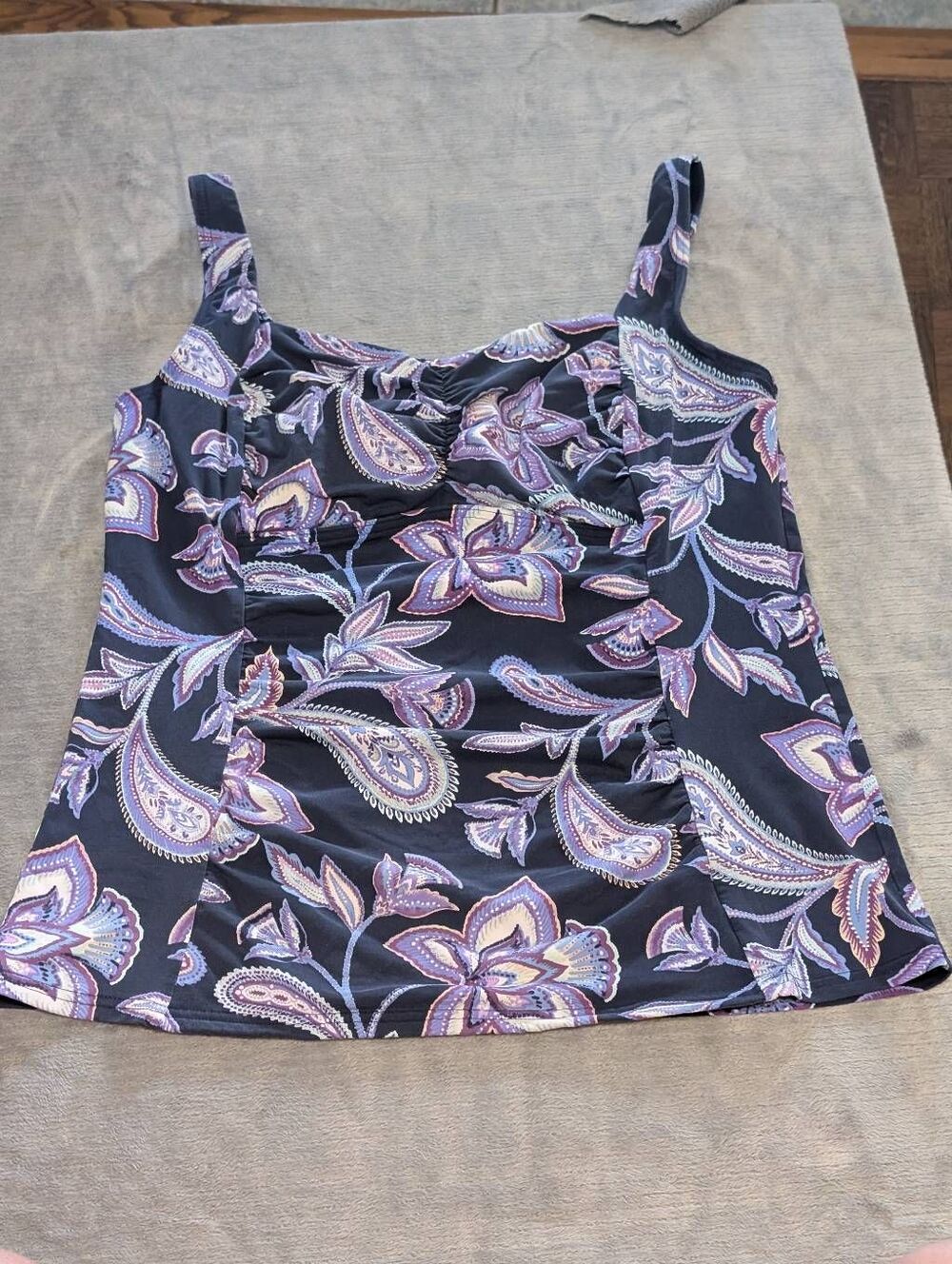 Lands End Size 12 Women's Paisley Tankini Top Navy Blue and Purple